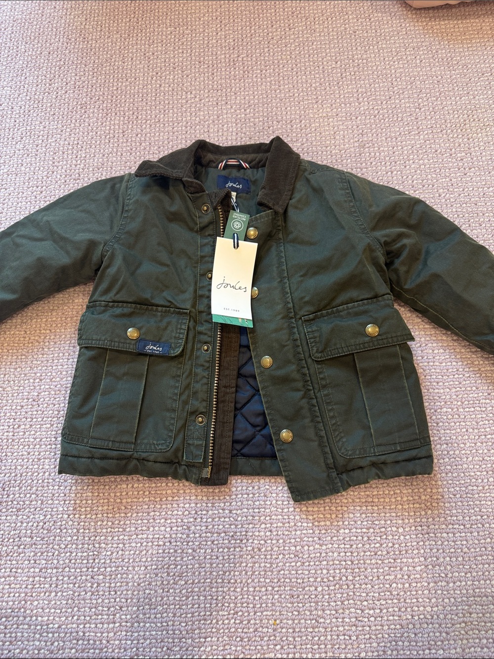 Joules Kids Dark Olive Green Quilted-Lined Puffer Jacket